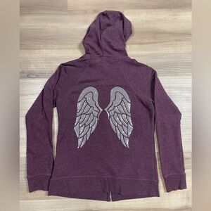 VICTORIA SECRET’s Angel Sequin Wings Zip Up Purple Hoodie Bling Size M Y2K